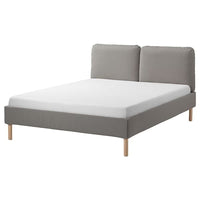SAGESUND upholstered bed frame, Diseröd brown/Leirsund, 140x200 cm