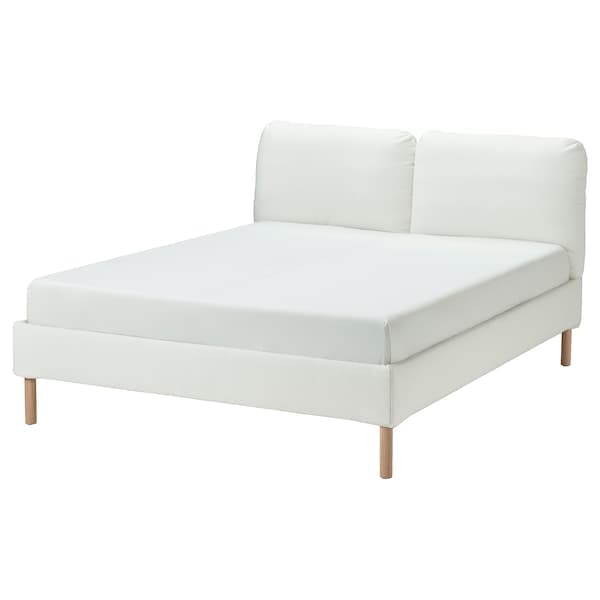 Ikea SAGESUND - Upholstered bed frame, Gräsbo white/Leirsund, ,
