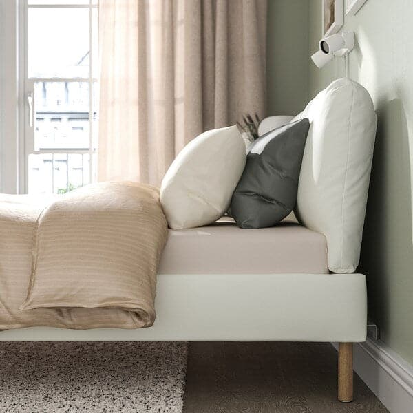Ikea SAGESUND - Upholstered bed frame, Gräsbo white/Lönset, , 140x200 cm