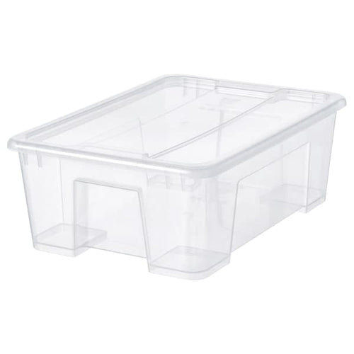 SAMLA - Box with lid, transparent, 39x28x14 cm/11 l