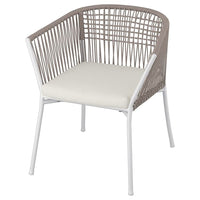 SEGERÖN chair with armrests, outdoor, white/beige/Frösön/Duvholmen beige, 67x73x63 cm