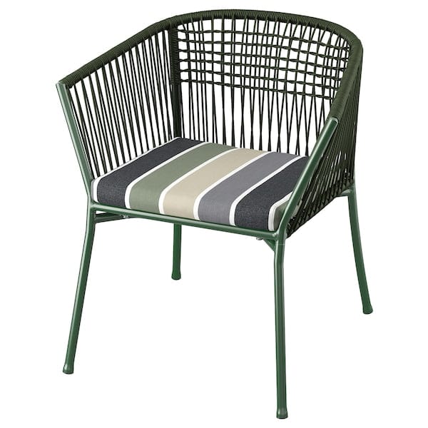 Ikea SEGERÖN - Garden chair with armrests, dark green/Frösön/Duvholmen striped pattern