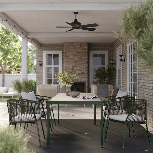 SEGERÖN - Table+6 chairs armrests, garden, dark green/Frösön/Duvholmen beige, 212 cm - best price from Maltashopper.com 89509066