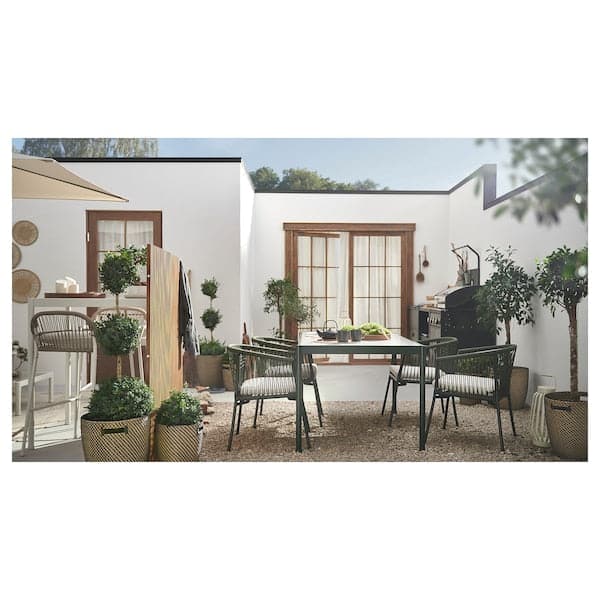SEGERÖN - Table and 4 chairs with armrests, outdoor dark green/Frösön/Duvholmen beige, 147 cm - best price from Maltashopper.com 59494844