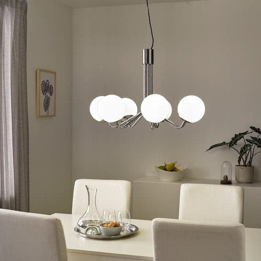Ikea SIMRISHAMN - Chandelier, 7-armed, chrome-plated/opal white glass, 70 cm