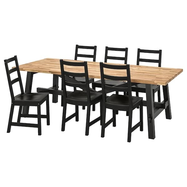 Ikea SKOGSTA / NORDVIKEN - Table and 6 chairs, acacia/black, 235x100 cm