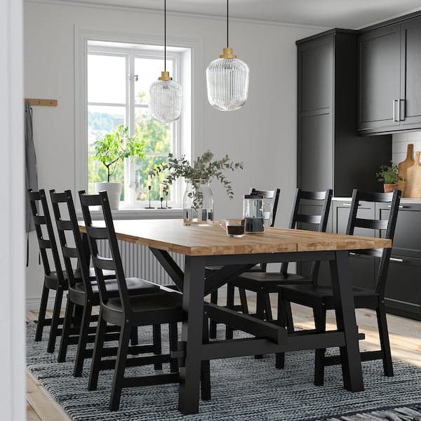 Ikea SKOGSTA / NORDVIKEN - Table and 6 chairs, acacia/black, 235x100 cm