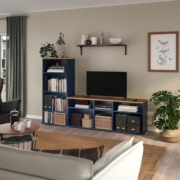 Ikea SKRUVBY - TV storage combination, black-blue, 216x38x140 cm