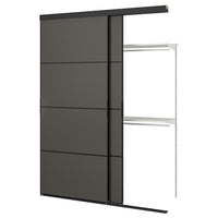 SKYTTA / BOAXEL reach-in wardrobe with sliding door, black double sided/Mehamn dark grey, 177x65x240 cm