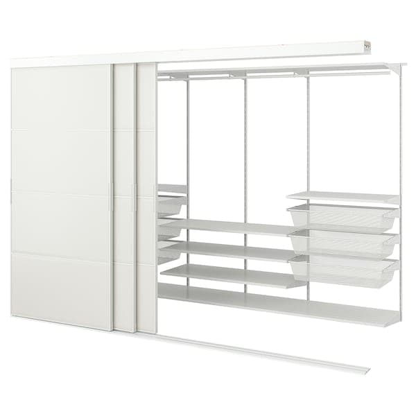 SKYTTA / BOAXEL - Walk-in wardrobe with sliding doors, white/Tjörhom white,  301x115x205 cm