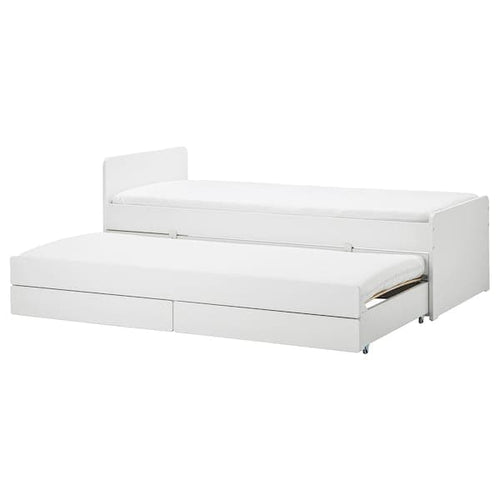 SLÄKT - Bed frame with underbed and storage, white, 90x200 cm