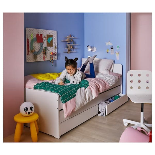Ikea SLÄKT - Bed frame with underbed and storage, white, 90x200 cm