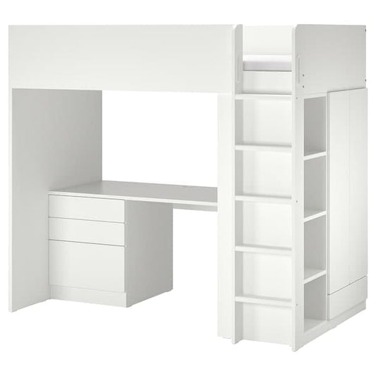 Ikea SMÅSTAD - Loft bed, white white/with desk with 4 drawers, 90x200 cm