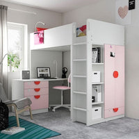 SMÅSTAD - Loft bed, white pale pink/with desk with 2 shelves, 90x200 cm - best price from Maltashopper.com 89520219
