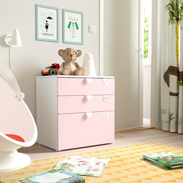 Ikea SMÅSTAD / PLATSA - Chest of 3 drawers, white/pale pink, 60x42x63 cm