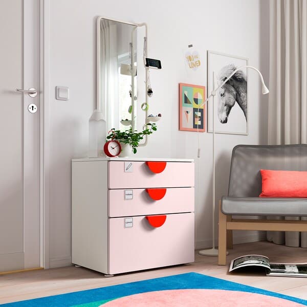 Ikea SMÅSTAD / PLATSA - Chest of 3 drawers, white/pale pink, 60x42x63 cm