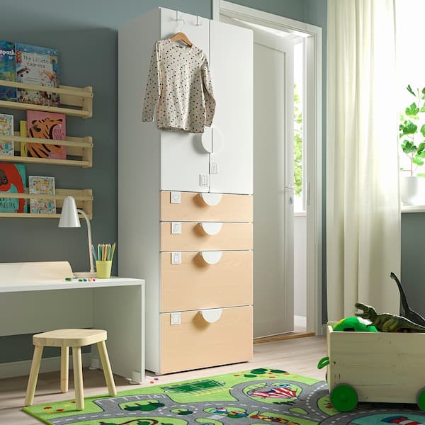 Ikea SMÅSTAD / PLATSA - Wardrobe, white/birch with 4 drawers, 60x42x181 cm