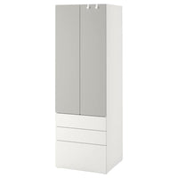 SMÅSTAD / PLATSA wardrobe, white grey/with 3 drawers, 60x57x181 cm
