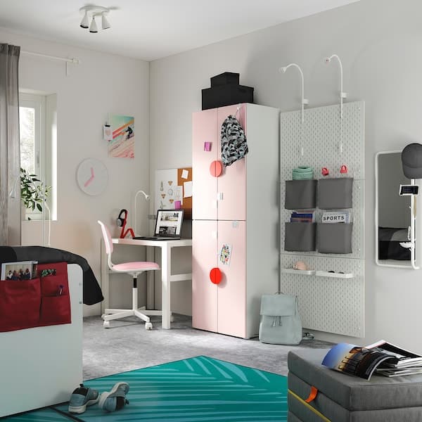 Ikea SMÅSTAD / PLATSA - Wardrobe, white pale pink/with 2 clothes rails, 60x42x181 cm