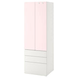 SMÅSTAD / PLATSA wardrobe, white pale pink/with 3 drawers, 60x57x181 cm