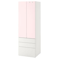 SMÅSTAD / PLATSA wardrobe, white pale pink/with 3 drawers, 60x57x181 cm