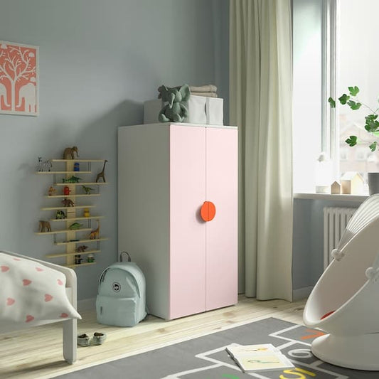 Ikea SMÅSTAD / PLATSA - Wardrobe, white pale pink/with 3 shelves, 60x57x123 cm