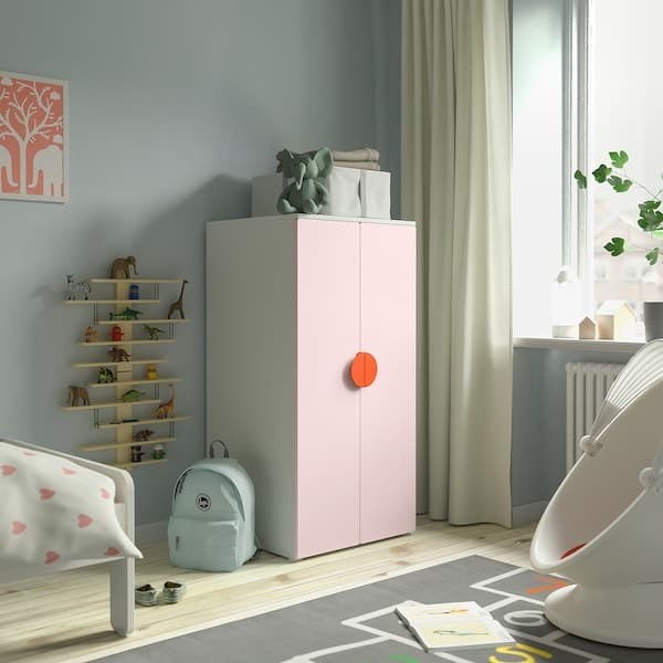 Ikea SMÅSTAD / PLATSA - Wardrobe, white pale pink/with 3 shelves, 60x57x123 cm