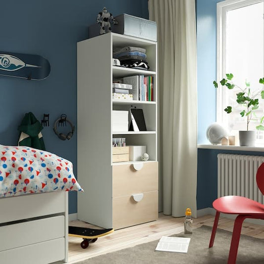 Ikea SMÅSTAD / PLATSA - Bookcase, white birch/with 2 drawers, 60x57x181 cm
