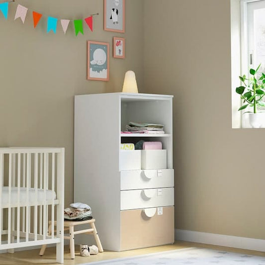 Ikea SMÅSTAD / PLATSA - Bookcase, white birch/with 3 drawers, 60x57x123 cm