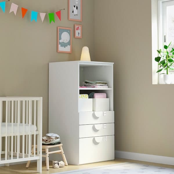 SMÅSTAD / PLATSA - Bookcase, white white/with 3 drawers, 60x57x123 cm - best price from Maltashopper.com 49387806