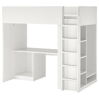 SMÅSTAD - Loft bed frame w desk and storage, white, 90x200 cm - best price from Maltashopper.com 50454036