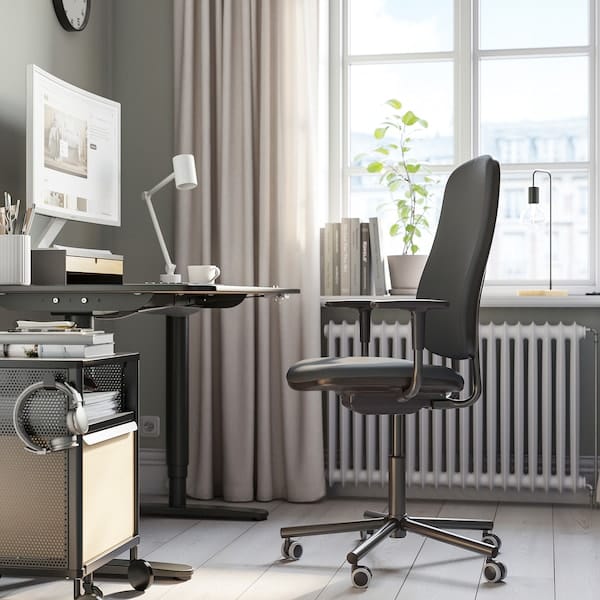 Ikea SMÖRKULL - Office chair with armrests, Gräsnäs dark grey