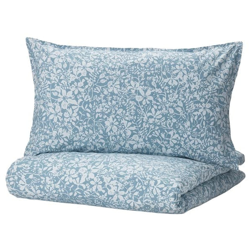 SOMMARSLÖJA - Duvet cover and pillowcase, blue/floral pattern, 150x200/50x80 cm