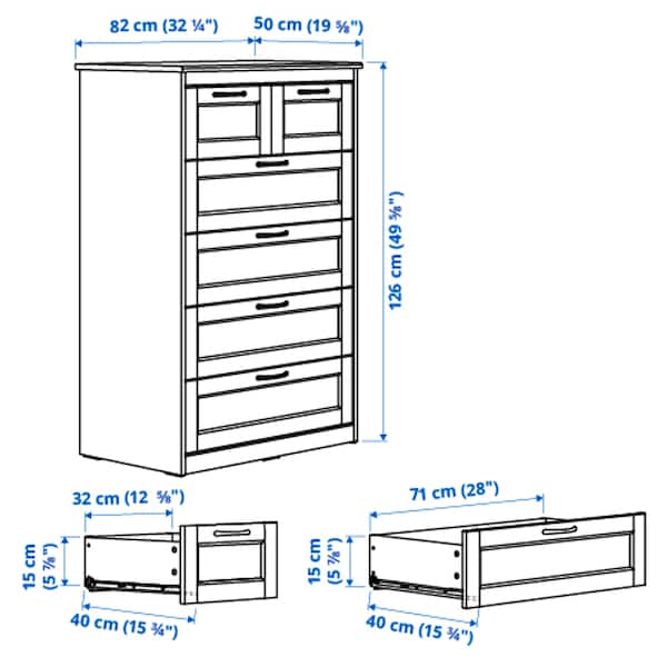 Ikea SONGESAND - Chest of 6 drawers, white, 82x126 cm
