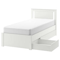 SONGESAND bed frame with 2 storage boxes, white/Luröy, 90x200 cm