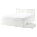 SONGESAND bed frame with 4 storage boxes, white/Luröy, 140x200 cm
