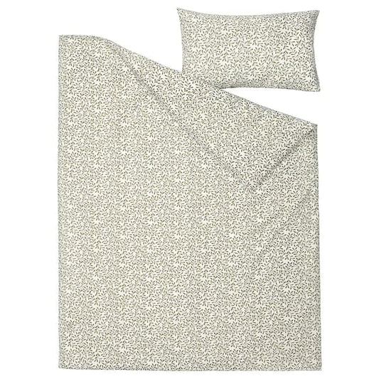 Ikea SORGMANTEL - Duvet cover and pillowcase, white/green, 150x200/50x80 cm