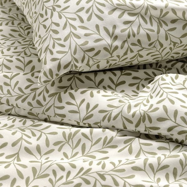 Ikea SORGMANTEL - Duvet cover and pillowcase, white/green, 150x200/50x80 cm