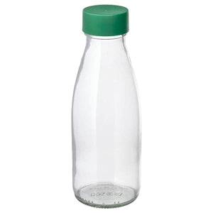 Ikea SPARTANSK - Water bottle, clear glass/green, 0.5 l