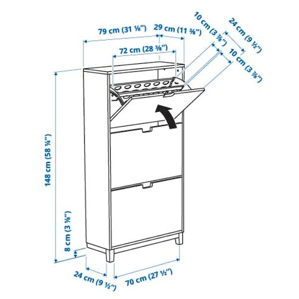 Ikea STÄLL - Shoe cabinet with 3 compartments, white, 79x29x148 cm