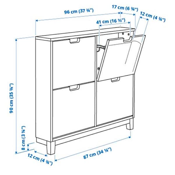 Ikea STÄLL - Shoe cabinet with 4 compartments, white, 96x17x90 cm