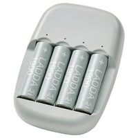 STENKOL / LADDA battery charger and 4 batteries, 110 mmx77 mm cm