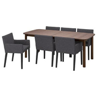 STRANDTORP / MÅRENÄS table and 6 armchairs, brown/black Gunnared dark grey, 150/205/260 cm
