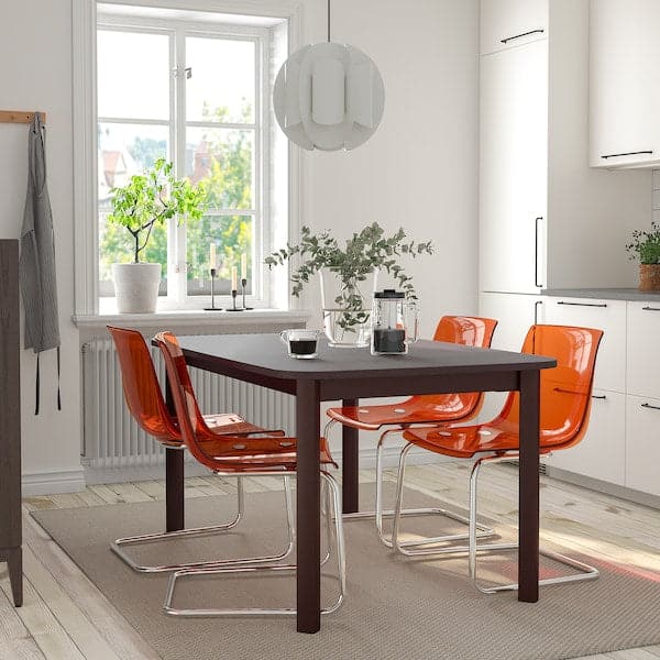 Ikea STRANDTORP / TOBIAS - Table and 4 chairs, brown/brown/red chrome-plated, 150/205/260 cm