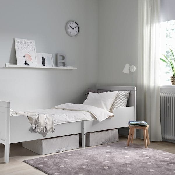 SUNDVIK - Ext bed frame with slatted bed base, grey, 80x200 cm - best price from Maltashopper.com 49421508