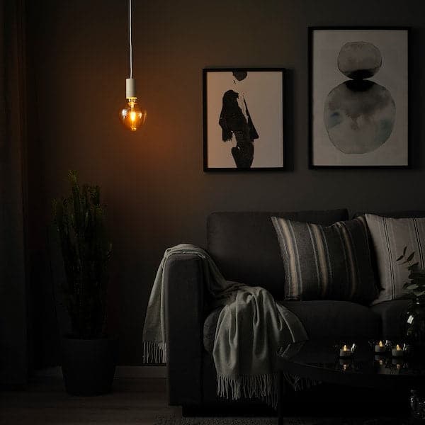 SUNNEBY / MOLNART - Pendant lamp with bulb, white/brown transparent glass , - best price from Maltashopper.com 09491225
