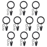 SYRLIG curtain ring with clip and hook, black, 25 mm, 10 pack