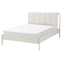 TÄLLÅSEN upholstered bed frame, Kulsta light beige/Lindbåden, 140x200 cm