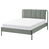 TÄLLÅSEN upholstered bed frame with mattress, Kulsta grey-green/Valevåg extra firm, 140x200 cm