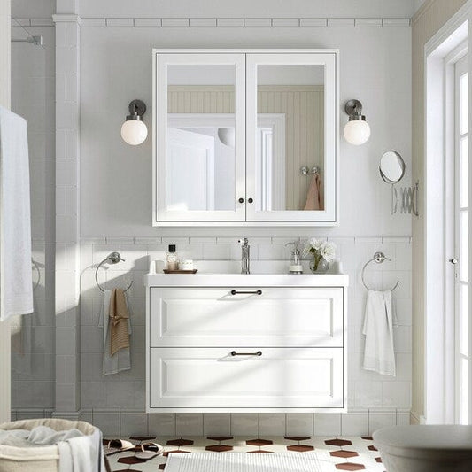 Ikea TÄNNFORSEN - Mirror cabinet with doors, white, 100x15x95 cm